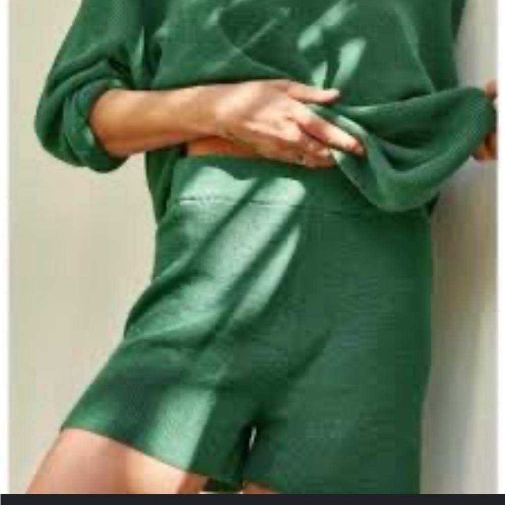 Free People Beach Women Shorts Sz M Green Knit Ribbed High Rise Pull On Boho